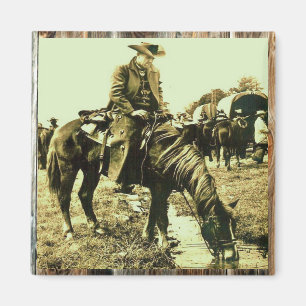 Old Western Cowboy Riding The Trail Magnet