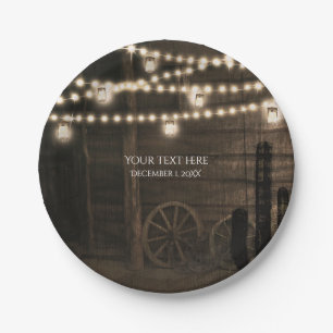 Old Western Saloon & Lights Rustic Wedding Paper Plate