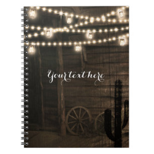 Old Western Saloon & String Lights Rustic Charm Notebook