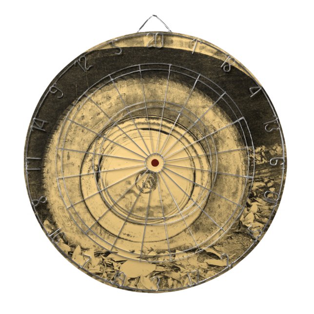 Old wheel of classic car dartboard (Front)