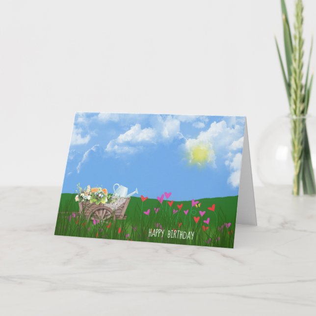 old wheelbarrow with flowers birthday card (Front)
