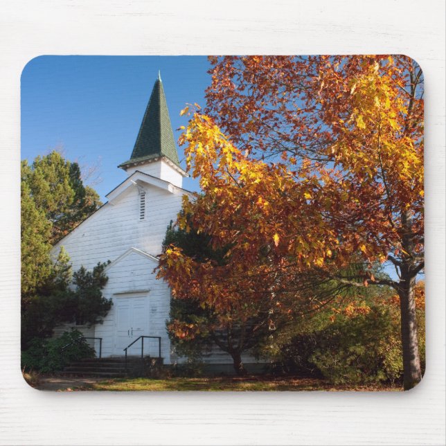 Old White Church in Autumn Mouse Mat (Front)