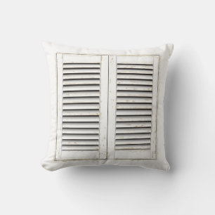 Old white window shutters cushion