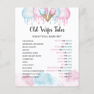 Old Wifes Tales ice cream party game paper Sheet.