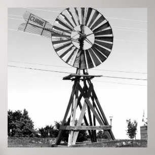 Old Windmill Black White Photography Farmhouse Art Poster