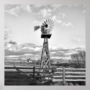 Old Windmill Farm Ranch Landscape Photography Poster