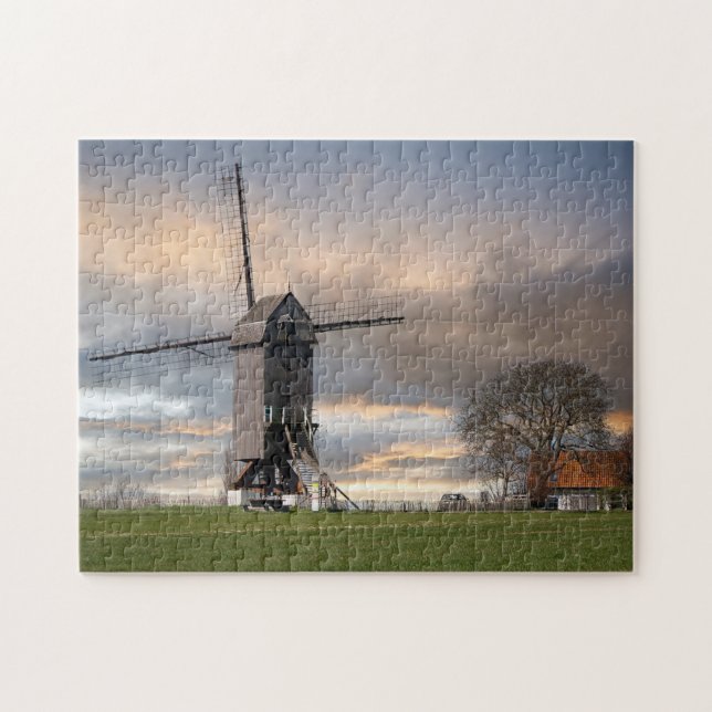 Old Windmill Field Belgium Windmill Wooden Europe  Jigsaw Puzzle (Horizontal)