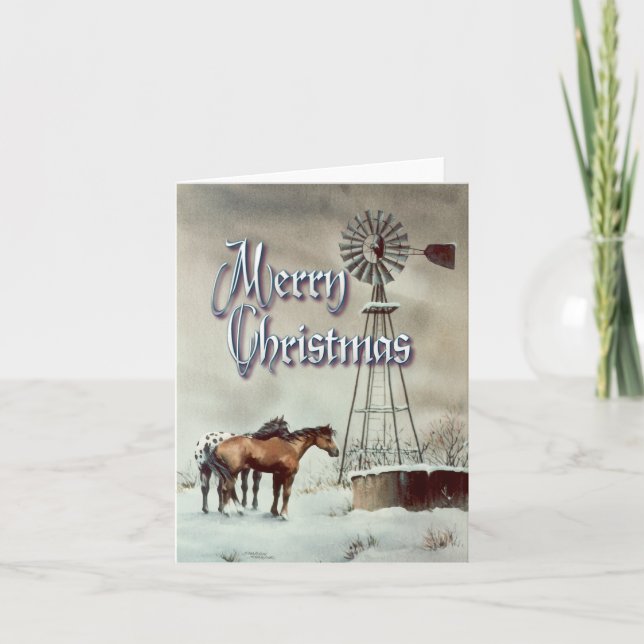 OLD WINDMILL MERRY CHRISTMAS by SHARON SHARPE Holiday Card (Front)