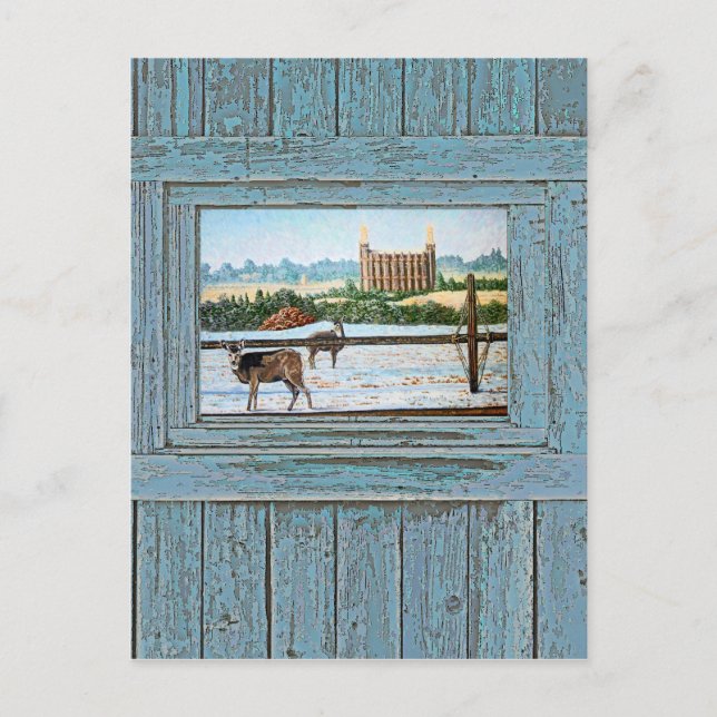 Old window temple blue postcard (Front)