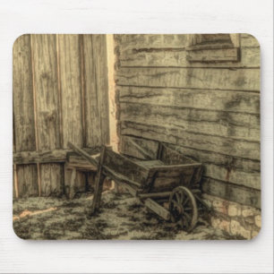 old window wooden wheelbarrow rustic farmhouse mouse mat