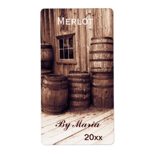 old wine barrels wine bottle label