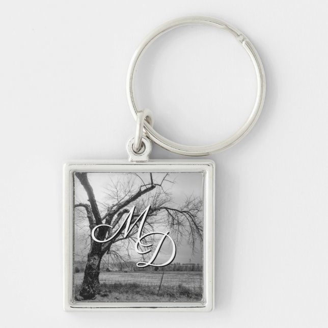 Old Winter Tree Grayscale Keychain (Front)