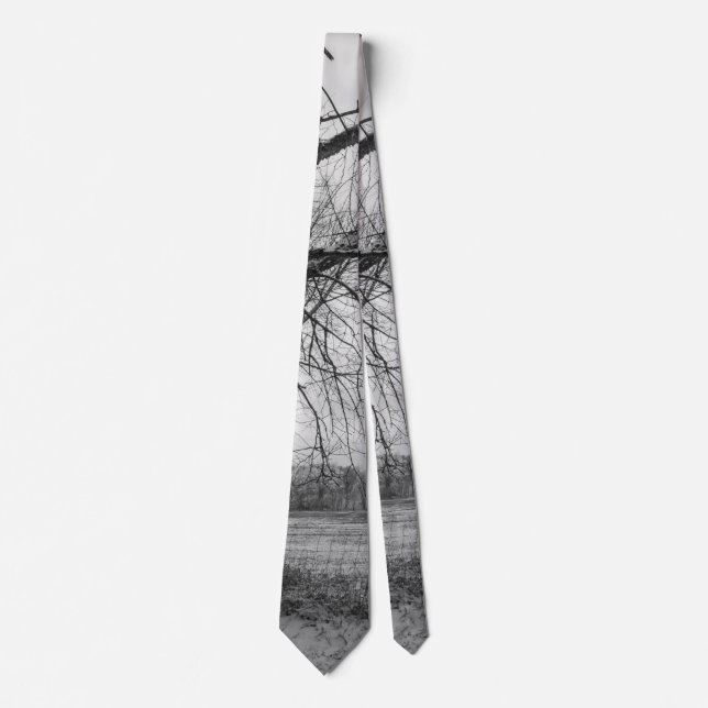 Old Winter Tree Grayscale Neck Tie (Front)