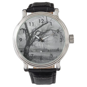 Old Winter Tree Grayscale Wrist Watch