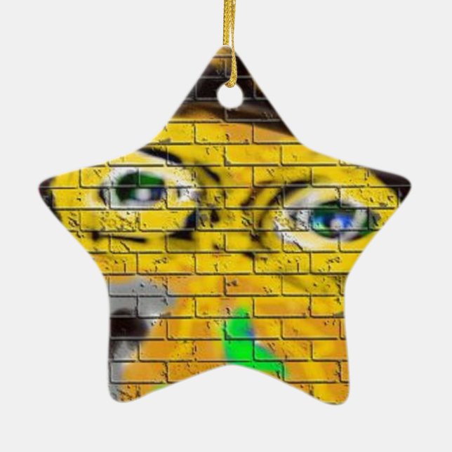 Old Wise Biker Face, Graffiti Art Ceramic Tree Decoration (Back)