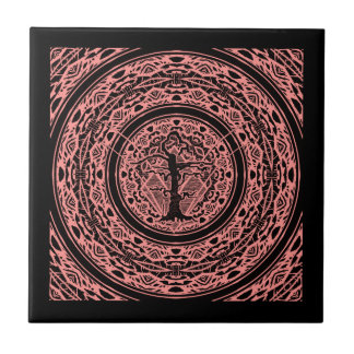 Old Withered Black & Pink Rose Abstract Tree Tile