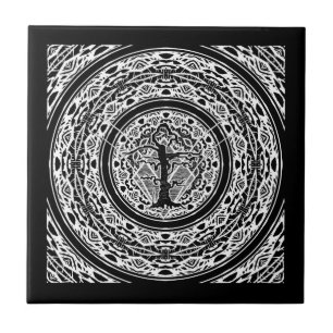 Old Withered Black & White Abstract Tree Tile