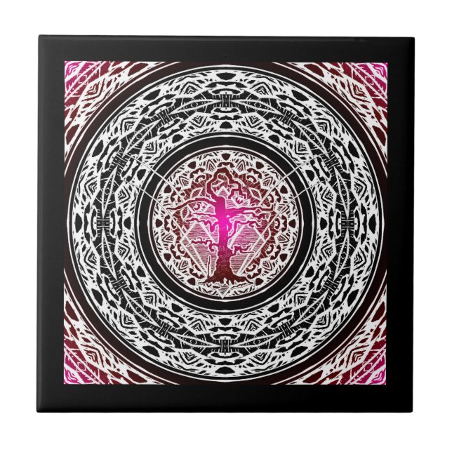 Old Withered Pink Burst Abstract Tree Tile (Front)