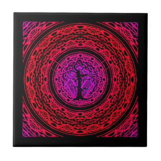Old Withered Purple Red Burst Abstract Tree Tile