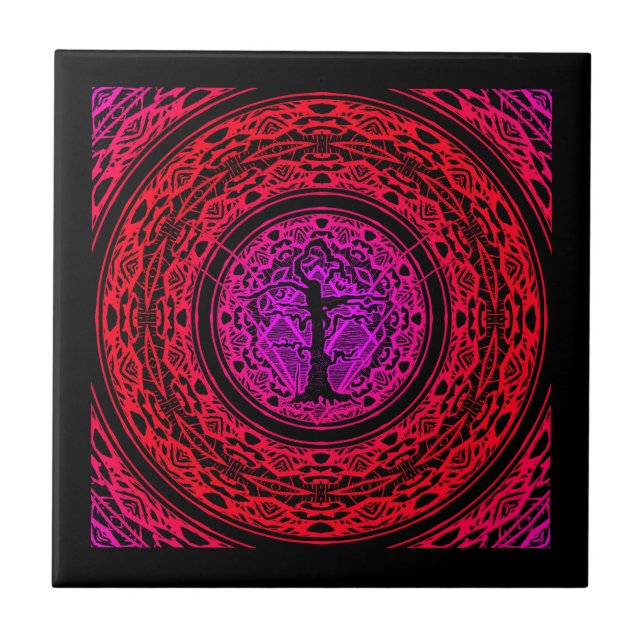 Old Withered Purple Red Burst Abstract Tree Tile (Front)