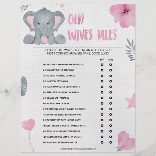 Old Wives Tales [Baby Elephant [Pink]] Custom Letterhead (Front)