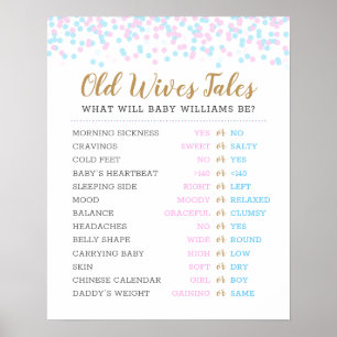 Old Wives Tales Baby Gender Reveal Game Poster