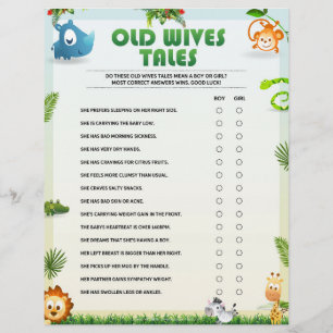 Old Wives Tales Baby Shower Game [Animal Theme]  Custom Letterhead