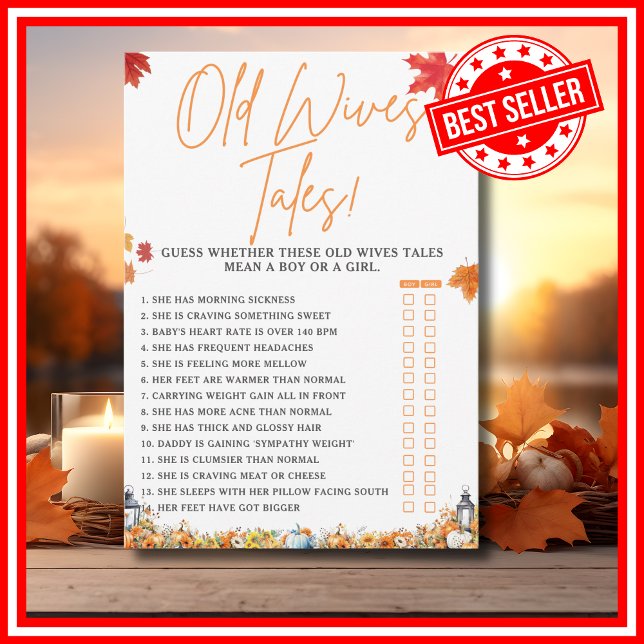 OLD WIVES TALES Baby Shower Game LITTLE PUMPKIN Invitation (OLD WIVES TALES Easy Baby Shower Game A Little Pumpkin is on the Way Fall Autumn Theme)