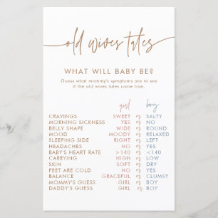 Old Wives Tales Card   Boho Gender Reveal Game