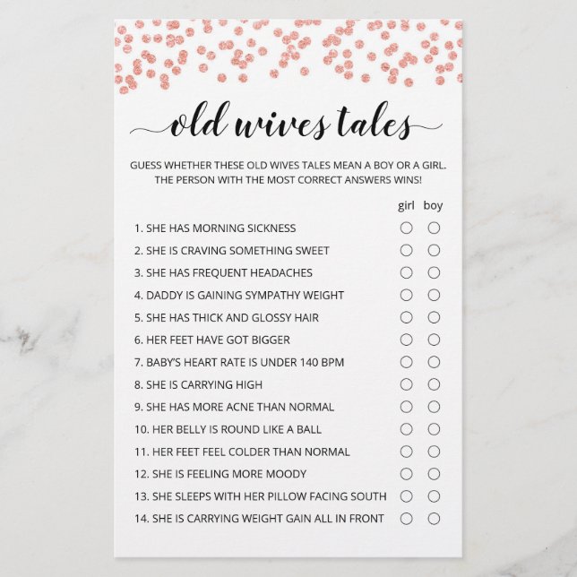 Old Wives Tales Game Baby Shower party game (Front)