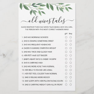 Old Wives Tales Game Baby Shower party game