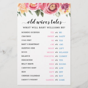 Old Wives Tales Gender Reveal Baby Shower Card