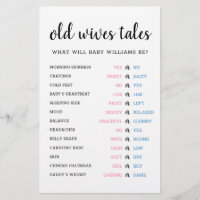 Old Wives Tales Gender Reveal Baby Shower Game