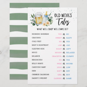 Old Wives Tales Gender Reveal Baby Shower Game
