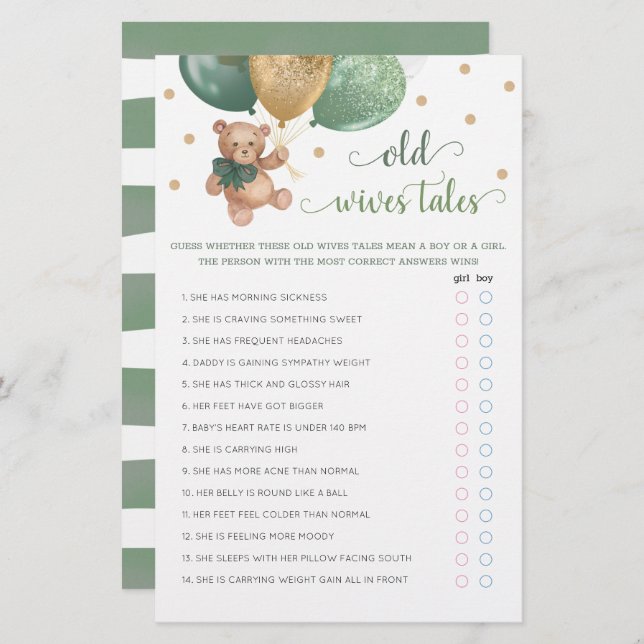 Old Wives Tales Gender Reveal Sage Green (Front/Back)