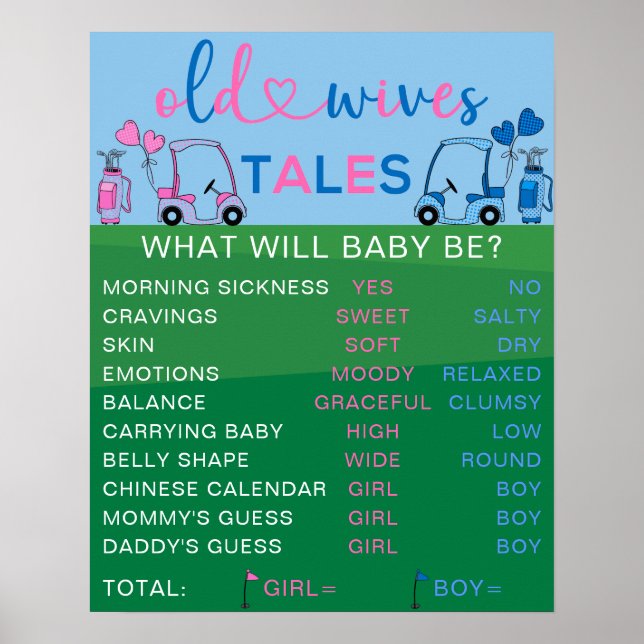 Old Wives Tales Golf Gender Reveal Party Sign (Front)