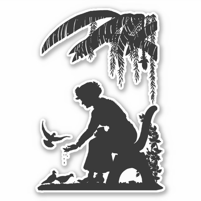 Old Woman feeding Birds Silhouette art (Front)