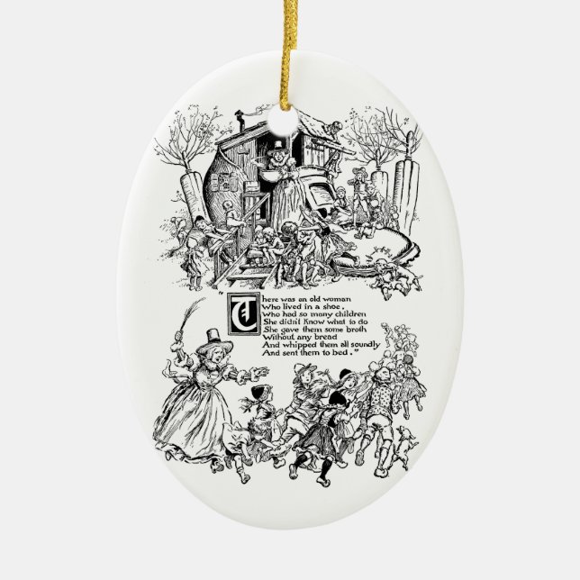 Old Woman in a Shoe Nursery Rhyme Ceramic Tree Decoration (Front)