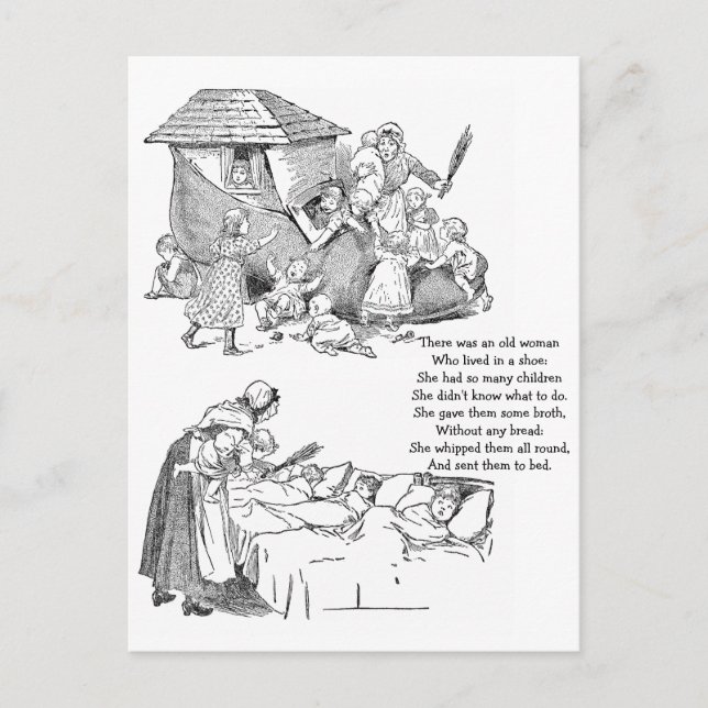 Old Woman Living in Shoe Nursery Rhyme Postcard (Front)