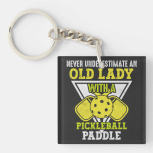 Old Woman Love Pickleball Sport, Funny Pickleball Key Ring
