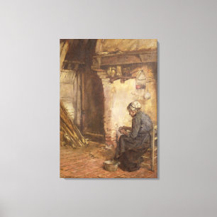 Old Woman Peeling Potatoes Canvas Print