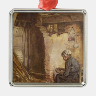 Old Woman Peeling Potatoes Metal Tree Decoration