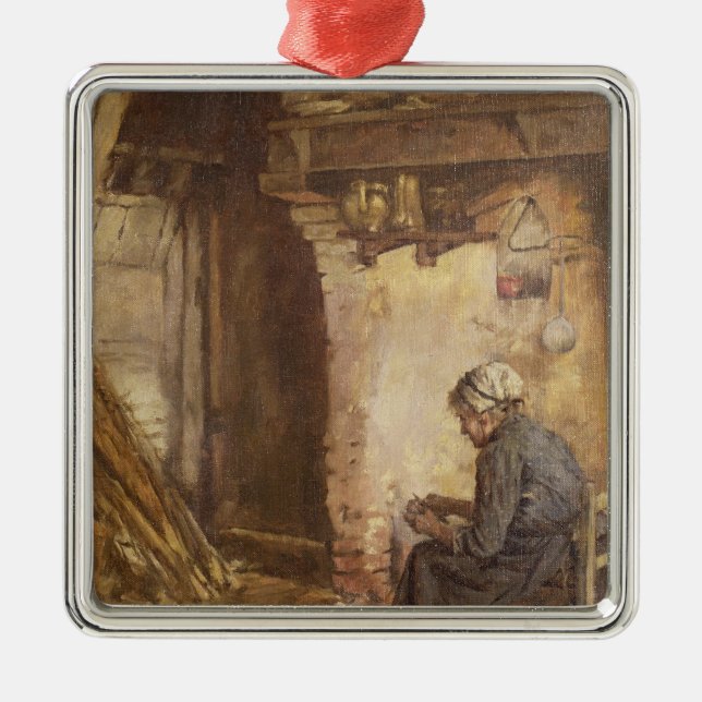 Old Woman Peeling Potatoes Metal Tree Decoration (Front)