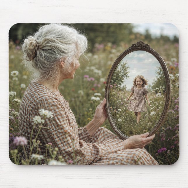 Old Woman Seeing a Reflection of Younger Self Mouse Mat (Front)