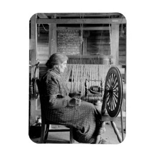 oLD wOMAN uSING sPINNING wHEEL 1930S PHOTOGRAPH Magnet