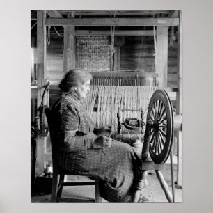oLD wOMAN uSING sPINNING wHEEL 1930S PHOTOGRAPH Poster