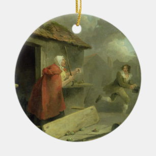 Old Woman Waving a Stick at a Boy, 1793 (oil on ca Ceramic Tree Decoration