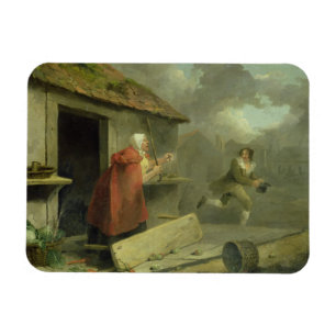 Old Woman Waving a Stick at a Boy, 1793 (oil on ca Magnet