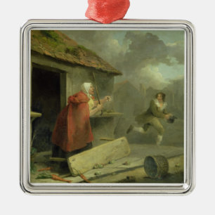 Old Woman Waving a Stick at a Boy, 1793 (oil on ca Metal Tree Decoration
