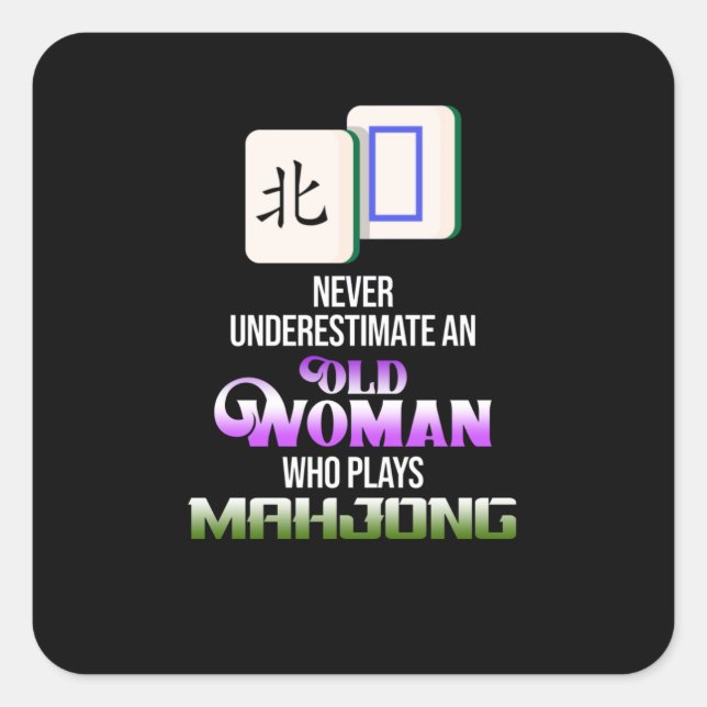 Old Woman Who Plays Mahjong Game Player Games Square Sticker (Front)